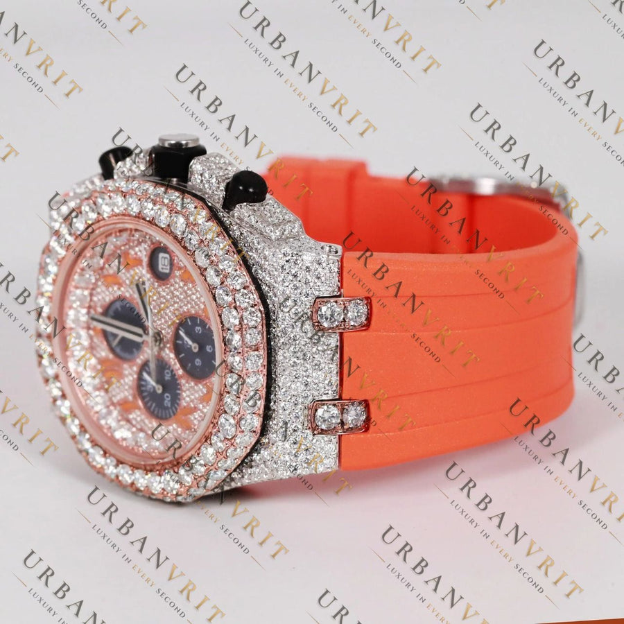 Orange Moissanite Watch VVS1 D Color Fully Iced