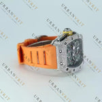 Orange Strap Moissanite Watch VVS1 D Color Fully Iced