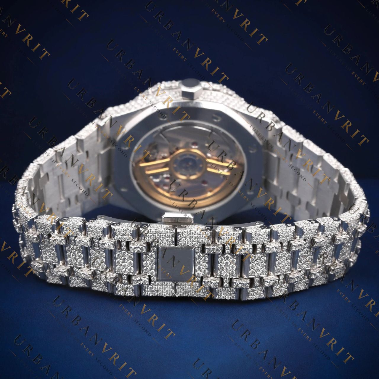 Iced-Out Blue Arabic DialVVS1 D Color Moissanite Watch