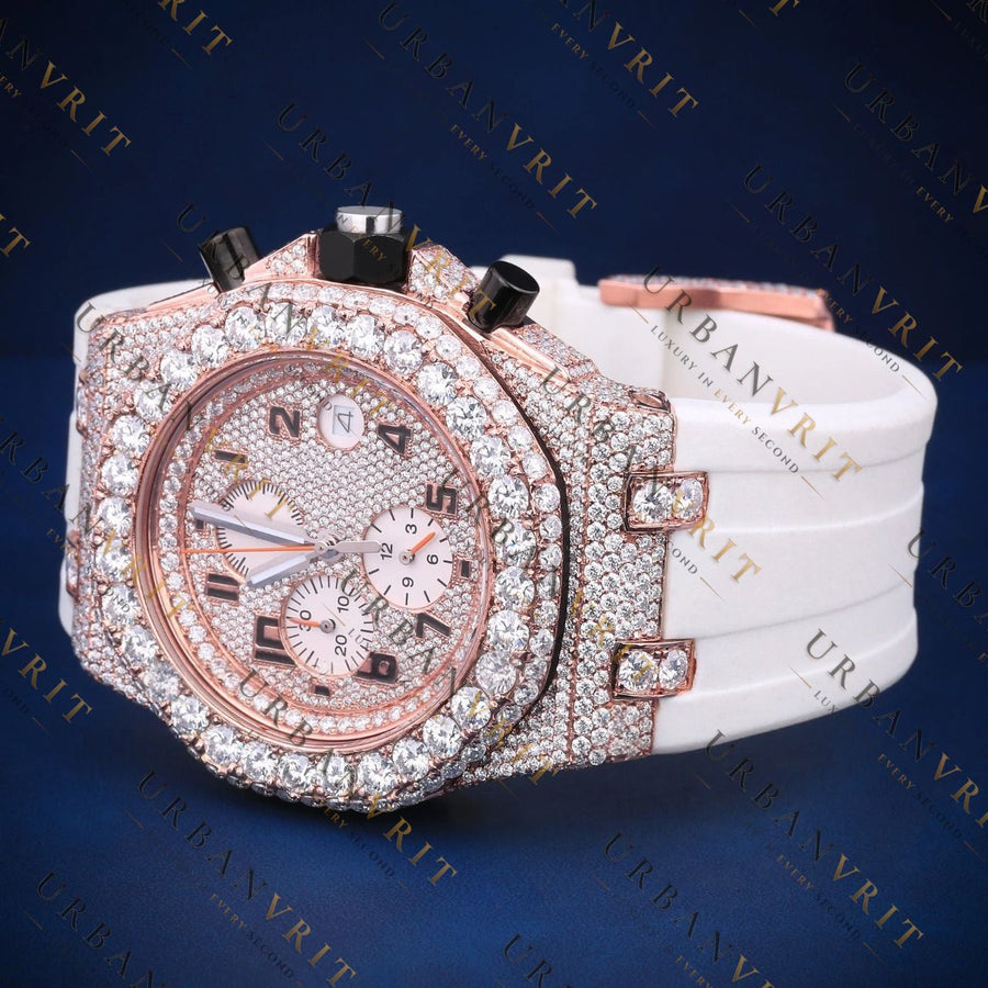Rose Gold Iced-Out VVS1 D Color Moissanite Watch