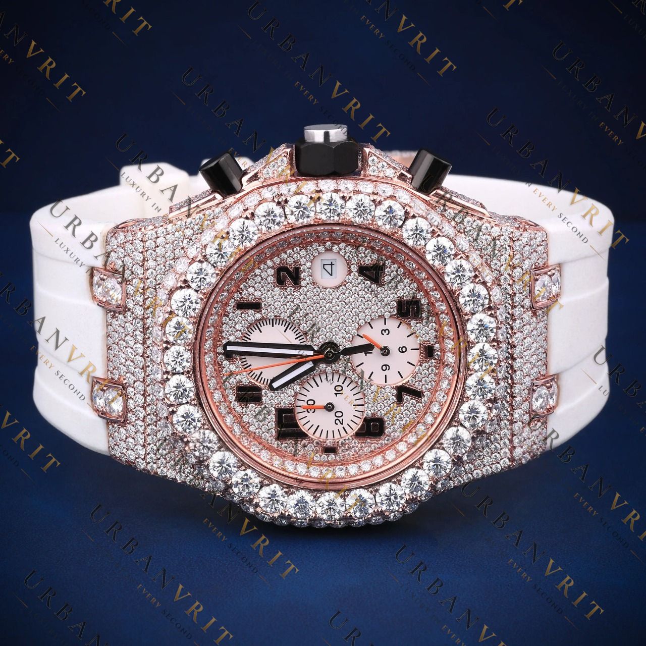 Rose Gold Iced-Out VVS1 D Color Moissanite Watch
