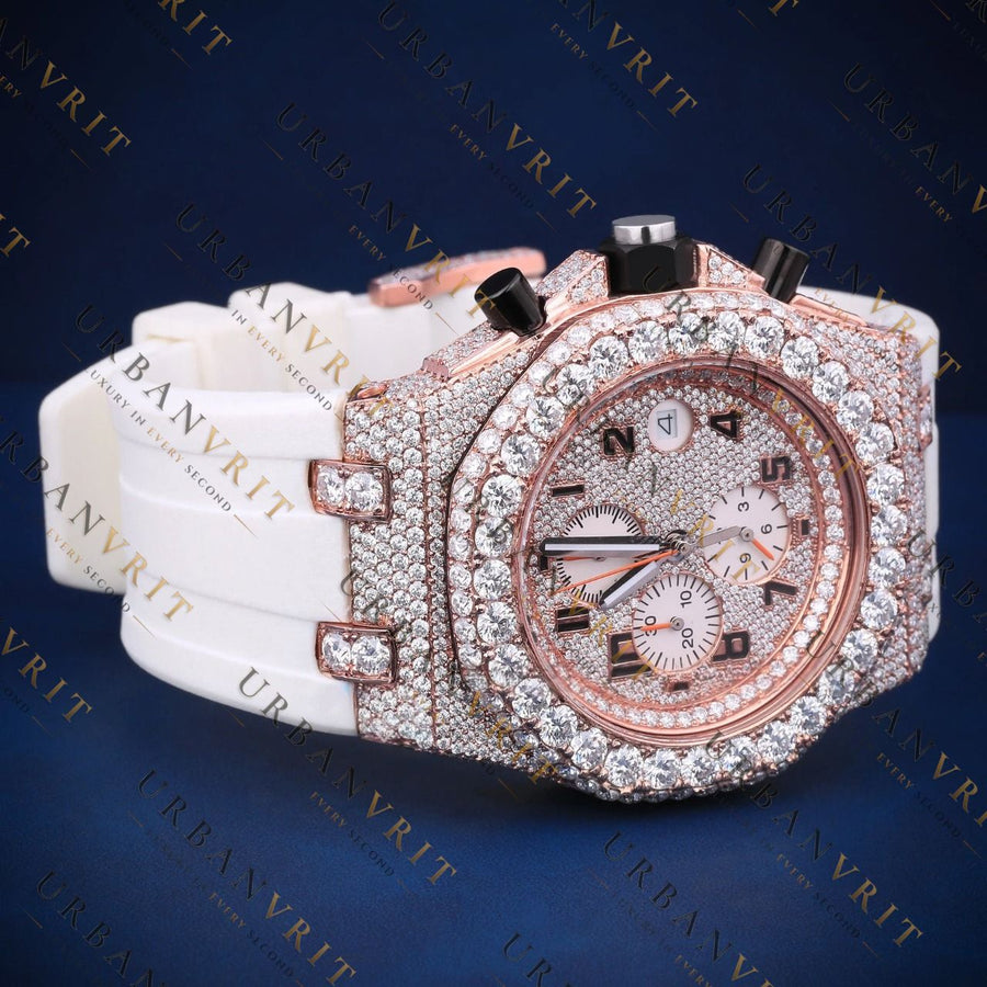 Rose Gold Iced-Out VVS1 D Color Moissanite Watch