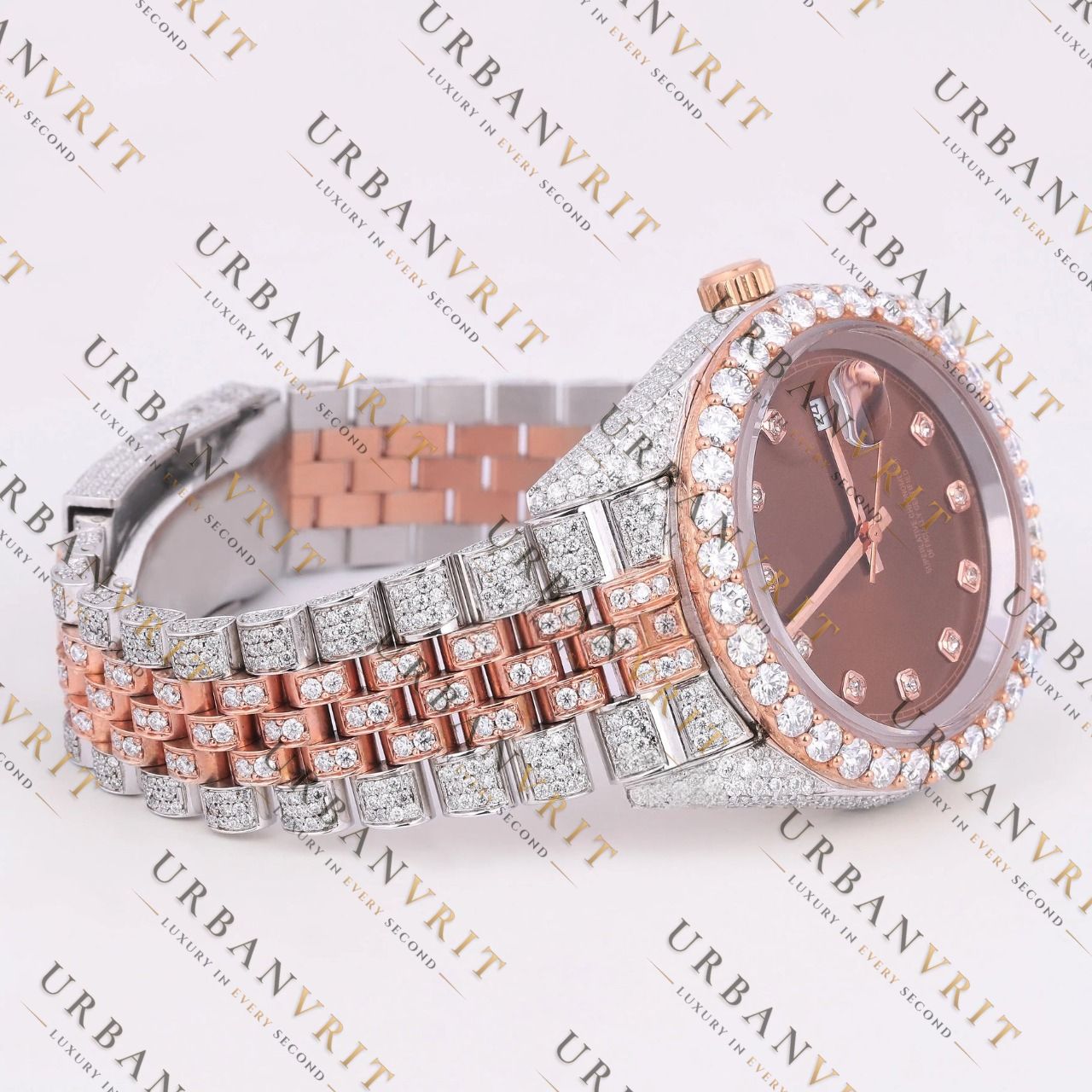 Two Tone Brown Dial VVS1 D Color Moissanite Watch