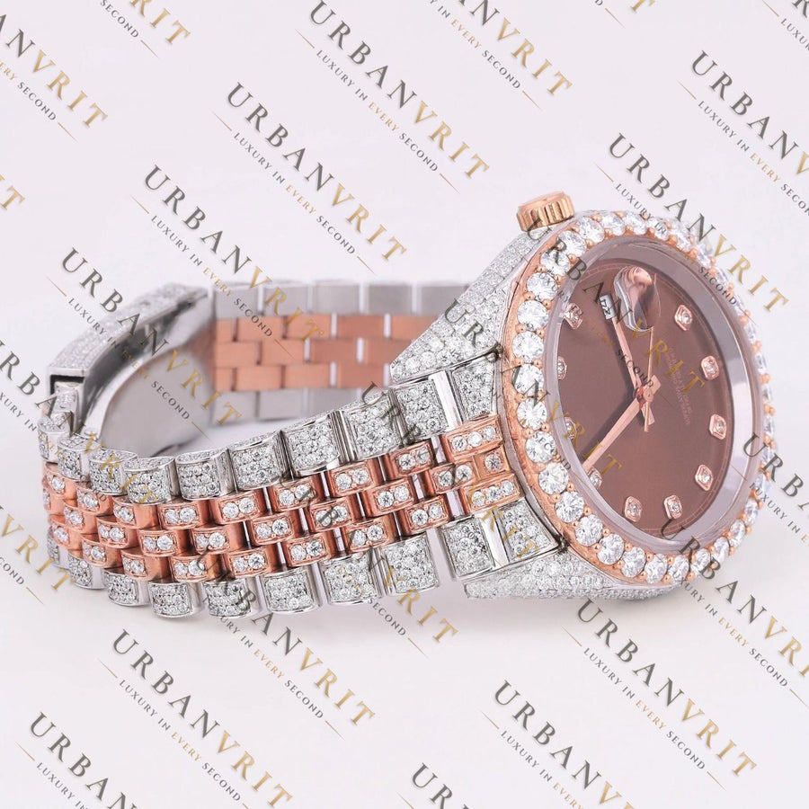 Two Tone Brown Dial VVS1 D Color Moissanite Watch