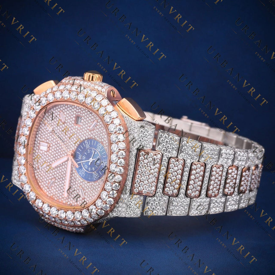 Rose Gold Iced-Out VVS1 D Color Moissanite Watch