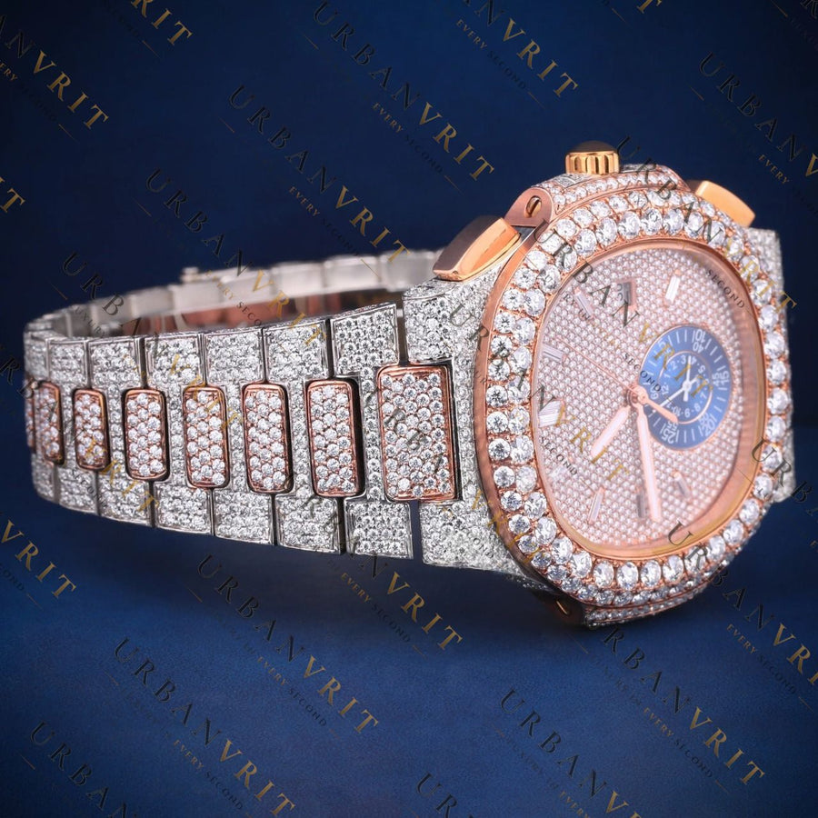Rose Gold Iced-Out VVS1 D Color Moissanite Watch