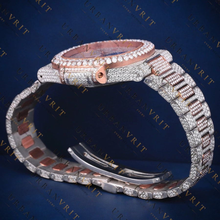 Rose Gold Iced-Out VVS1 D Color Moissanite Watch