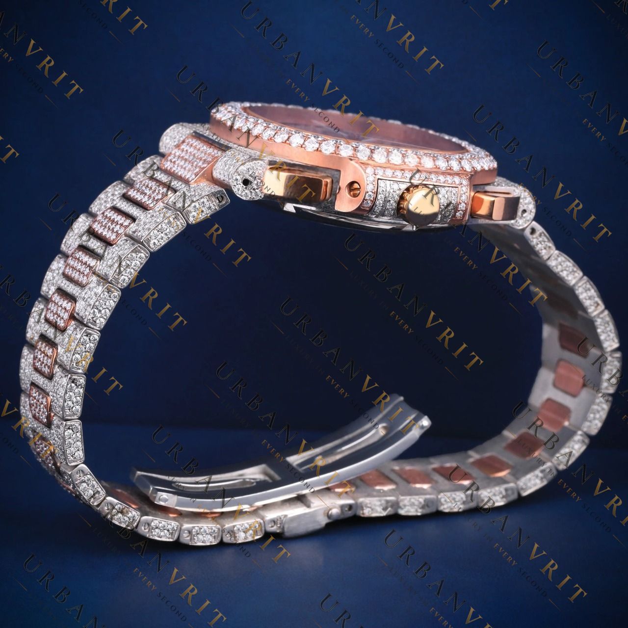Rose Gold Iced-Out VVS1 D Color Moissanite Watch
