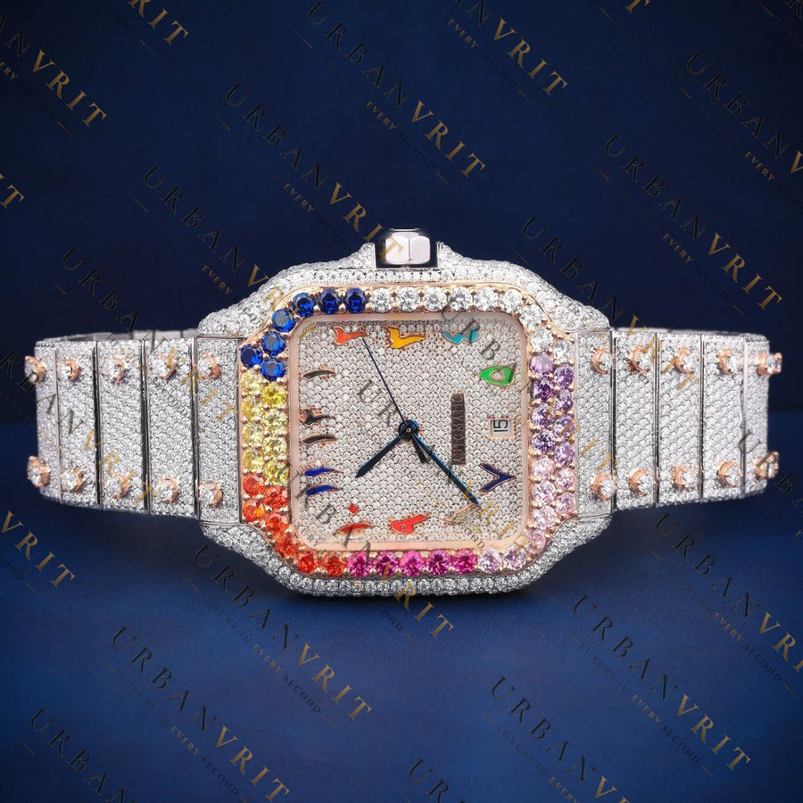 Rainbow Gemstone Bezel VVS1 D Color Moissanite Watch