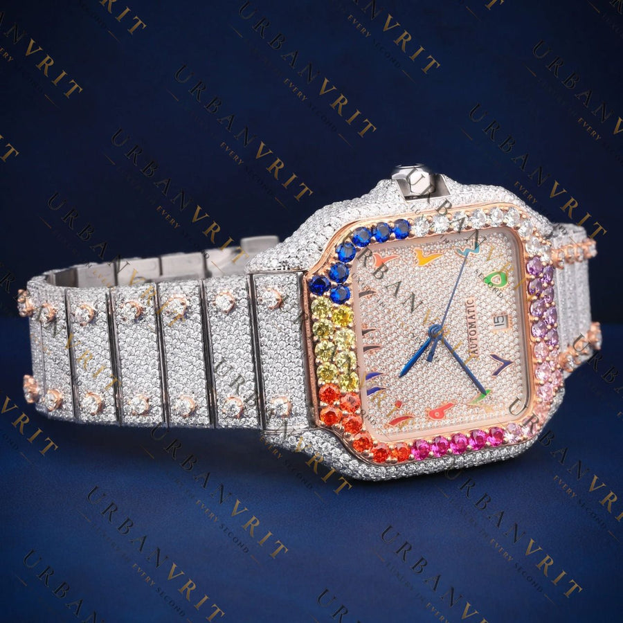 Rainbow Gemstone Bezel VVS1 D Color Moissanite Watch
